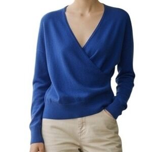 THE LIMITED Royal Blue Slanted Side Zip L/S Lightweight Sweater EUC Size MP